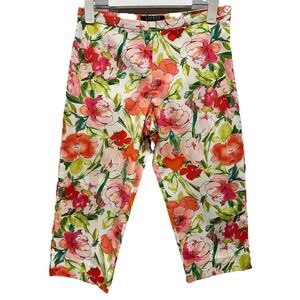 Lauren Ralph Lauren Petite Pink Floral Watercolor Crop Capri Pants 6P Cotton